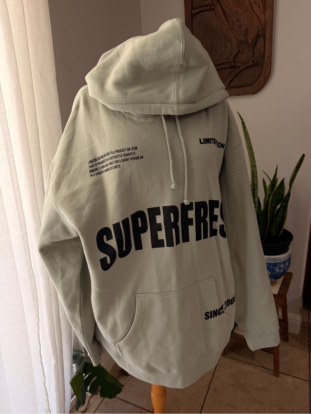 Super Fresh Oversized Hoodie Sage Green Graphic Pullover Sweatshirt 2XL